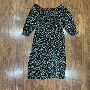 Floral Black and Yellow Women's Dress with Slit